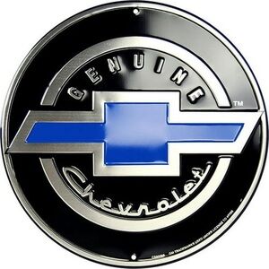 Genuine Chevrolet Metal Sign Circular Man Cave Garage Sign NEW Blue Black Silver